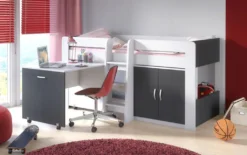 Hochbett Kombination Funky IV Mit Schreibtisch Und Kommode 90x200cm Weiß - Dunkelgrau -Kinderbett Geschäft e0d54a8bf69126f2277f6740c46e541d
