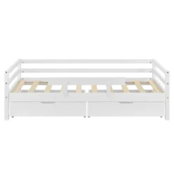 Kinderbett Mit 2 Bettkasten 200x90cm Jugendbett Mit Stauraum Rausfallschutz Lattenrost Kiefernholz Sperrholz Weiß [en.casa] -Kinderbett Geschäft e4d003f4951116d09fa32416d3231af8