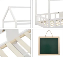 Merax Kinderbett 90 X 200 Cm Hausbett Mit Tafel Und Rausfallschutz, Lattenrost Und Zaun, Einzelbett Für Mädchen Und Jungen Kinderbetten Aus Massivem Kiefernholz, Weiß -Kinderbett Geschäft e5142b4e59a400f3c7e585fe437d29e3