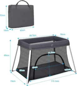 COSTWAY Babybett Klappbar, Reisebett Mit Matratze Und Tragetasche, Laufstall, Babyreisebett, Spielstall, Netzlaufgitter Für Kleinkinder, Säuglinge Und Neugeborene Dunkelgrau -Kinderbett Geschäft e5ee7e10df36ada51570e28b1ebb3641