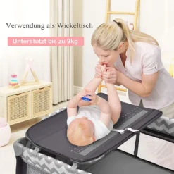 COSTWAY 3-in-1-Babybett, Tragbares Reisebett Mit Spielzeugstange, Klappbarer Laufstall Mit Stubenwagen, Wickeltisch Mit Tragetasche, Feststellbare Räder, Matratze, Tür Mit Reißverschluss (Grau) -Kinderbett Geschäft e637b9460548cf0b64c1e78324e7f109