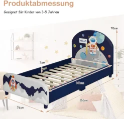 COSTWAY 140 X 70cm Kinderbett Mit Weichem Kopfteil & Fußteil, Lattenrost Babybett, Einzelbett Für Jungs Und Mädchen (Astronauten) -Kinderbett Geschäft e787c04a4a93b8b026e13caf222ddca8