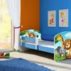 ACMA Jugendbett Kinderbett Junior-Bett Komplett-Set Mit Matratze Lattenrost Und Rausfallschutz Blau 02 Animals 160x80