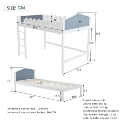 Merax Kinderbett 120 X 200/90 X 200 Cm Etagenbett Hochbett Mit Lattenrost, Spielbett Massiv Stock Kiefernbett Bett, Weiß -Kinderbett Geschäft e999b8d4e5521f08bd912aaa24163d09