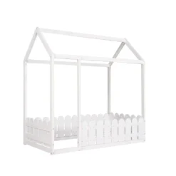 Merax Kinderbett 80x160cm Hausbett Mit Dach Und Zaun, Spielbett Einzelbett Aus Massivem Kiefernholz, Weiß -Kinderbett Geschäft ea933d4a97c030b5d5aa8fbe64d9aee9