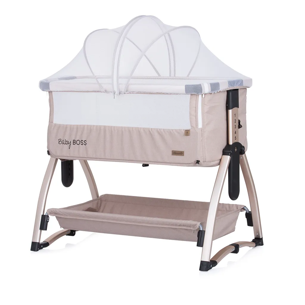 Chipolino Beistellbett Baby Boss Matratze, Moskitonetz, Schaukelfunktion, Räder Beige 6 Chipolino Beistellbett Baby Boss Matratze, Moskitonetz, Schaukelfunktion, Räder Beige – Bild 4