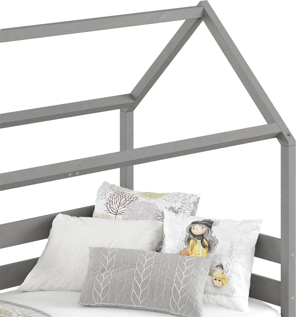 Hausbett FINA Aus Massiver Kiefer, Montessori Bett 90x200cm, Kinderbett Mit Dach In Grau 9 Hausbett FINA Aus Massiver Kiefer, Montessori Bett 90x200cm, Kinderbett Mit Dach In Grau – Bild 7