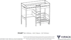 Vipack Hochbett Pino Mit Schreibplatte Und Sesselbett - Kiefer Massiv Weiß Lackiert, Maße: 208 Cm X 175 Cm X 206 Cm; PIOLZB14 -Kinderbett Geschäft ec76047297e8dc168a85e2ad4d9dedba