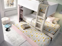 Etagenbett Ausziehbett Mit Stauraum - 3x 90 X 190 Cm - Weiß, Naturfarben & Rosa - ANTHONY -Kinderbett Geschäft ee44fd3c3569130a25eeec1af93bd8bb