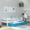 FURNIX Kinderbett CADEN 80x190 Mit Schublade Rausfallschutz & Matratze Weiß-Blau -Kinderbett Geschäft ee9fa281533c357b59af1d50f6feb63c
