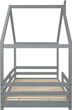 Merax Kinderbett 90 X 200 Cm Hausbett Mit Rausfallschutz Und Schornstein, Robuste Lattenroste, Kinderbetten Aus Kiefernholz, Grau -Kinderbett Geschäft f0c914bb06fe901642021aacb972cb49