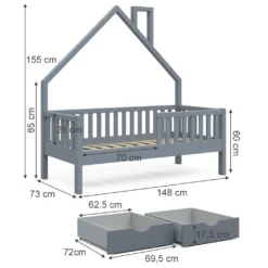 VitaliSpa Kinderbett + Schubladen Noemi Anthrazit 73 X 148 X 155 Cm Massivholz -Kinderbett Geschäft f1d1f575a284388d89a14f2dcf84632d