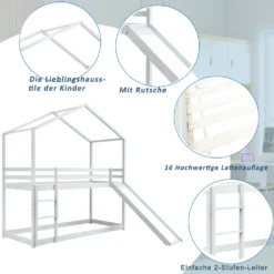 Merax Kinderbett 90x200cm Hochbett Etagenbett Mit Leiter Und Rutsche, Rausfallschutz Und Dachform, 2 Einzelbetten Hoch Doppel Stockbett Für Kinderzimmer, Kiefernholz Rahmen, Weiß -Kinderbett Geschäft f22e46a559be253a6a5c2d35ec9707df