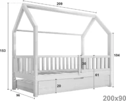 NALA BIS2 Holzbett Kinderbett Hausbett 90x200 Weiß 100% Kieferholz Ohne Schutzgitter 2 Lattenroste Kiefer Schubkasten Mit Schlaffunktion -Kinderbett Geschäft f54f332035e0057f6e1122675c9cda37