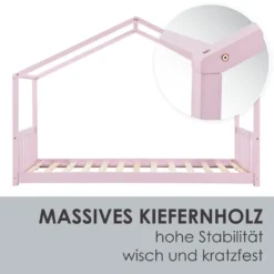 Juskys Kinderbett Paulina 90 X 200 Cm Mit Lattenrost Und Dach - Bett Für Kinder Aus Massivem Holz - Hausbett In Rose -Kinderbett Geschäft f5d5596841dd6775cd6bcbb637063374