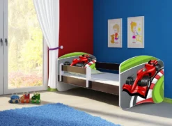 ACMA Jugendbett Kinderbett Junior-Bett Komplett-Set Mit Matratze Lattenrost Und Rausfallschutz Wenge 06 Formel 1 180x80