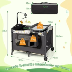 COSTWAY 4 In 1 Klappbares Reisebett & Beistellbett & Wickeltisch & Laufstall Rollbar, 2 Ebenen Babybett Inkl. Spielbogen, Matratze, Wickelauflage, Windelaufbewahrung Und Spieluhr (Hellgrau) -Kinderbett Geschäft f8462062eac3a5be4feef36340abb16b