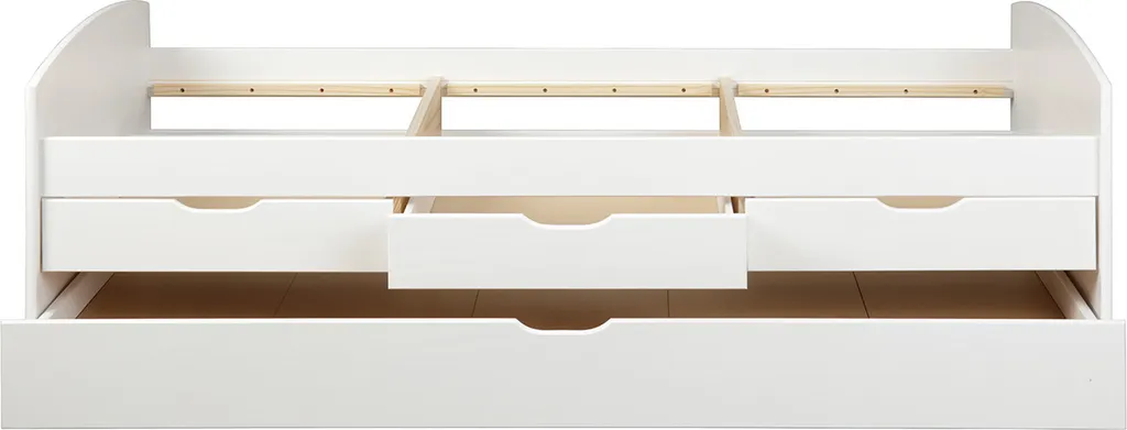 Stauraumbett Mit 2 Liegeflächen Rieka Massivholz Weiss 90 X 200 Cm 3 Schubladen Funktionsbett Schlafzimmer Kinderzimmer Inkl. Gästeliege 6 Stauraumbett Mit 2 Liegeflächen Rieka Massivholz Weiss 90 X 200 Cm 3 Schubladen Funktionsbett Schlafzimmer Kinderzimmer Inkl. Gästeliege – Bild 4