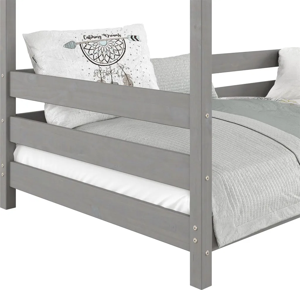 Hausbett FINA Aus Massiver Kiefer, Montessori Bett 90x200cm, Kinderbett Mit Dach In Grau 7 Hausbett FINA Aus Massiver Kiefer, Montessori Bett 90x200cm, Kinderbett Mit Dach In Grau – Bild 5