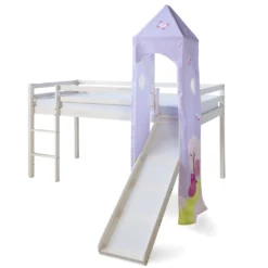 Homestyle4u 1557, Kinderbett 90x200 Weiß Lila, Hochbett Mit Rutsche Und Turm