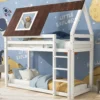 Merax Etagenbett Mit Rechtwinkliger Leiter Und Fallschutz, Dach Und Zäune, Kinderbett 90x200cm Stockbett Hausbett Aus Kiefer, Weiß Und Braun -Kinderbett Geschäft fa0811dd253fc180c62fe01f94114ddd