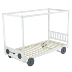 Merax Kinderbett 90x200cm Autobett Mit Lattenrost Und Rädern, Abnehmbarer Rahmen, Rahmen Aus Kiefer, Einzelbett Jungenbett Babybett Für Mädchen Und Jungen, Weiß -Kinderbett Geschäft fab8b5416daeb3b068b0c0cb090d61e6