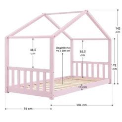 Juskys Kinderbett Paulina 90 X 200 Cm Mit Lattenrost Und Dach - Bett Für Kinder Aus Massivem Holz - Hausbett In Rose -Kinderbett Geschäft fac3741512f3c426be2150c2115f12da