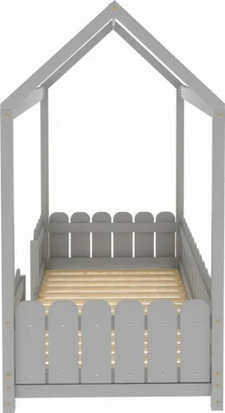 Merax Kinderbett 90x200cm Hausbett Spielbett Kinderhaus Mit Rausfallschutz Und Lattenrost, Schönes Babybett Aus Kiefernholz, Grau -Kinderbett Geschäft fb55139c3984fd3f7ca657fdd01e3bb6